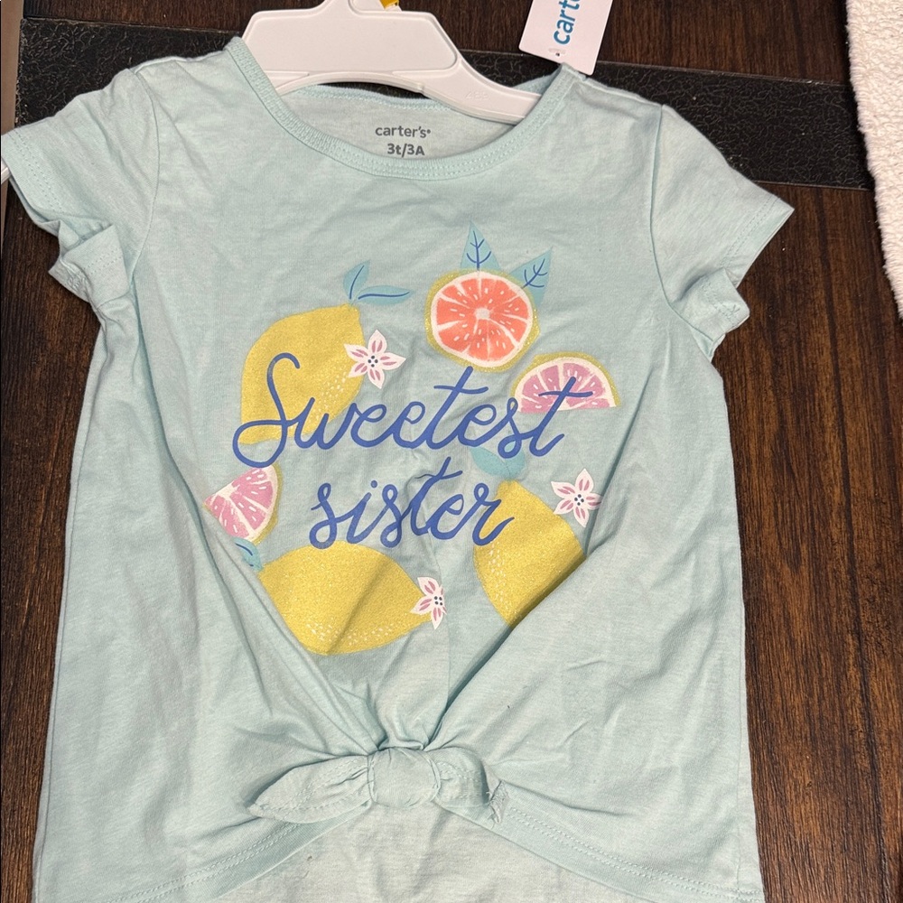 Carter's Sweetest Sister Tee - Aqua and Yellow Size 3T